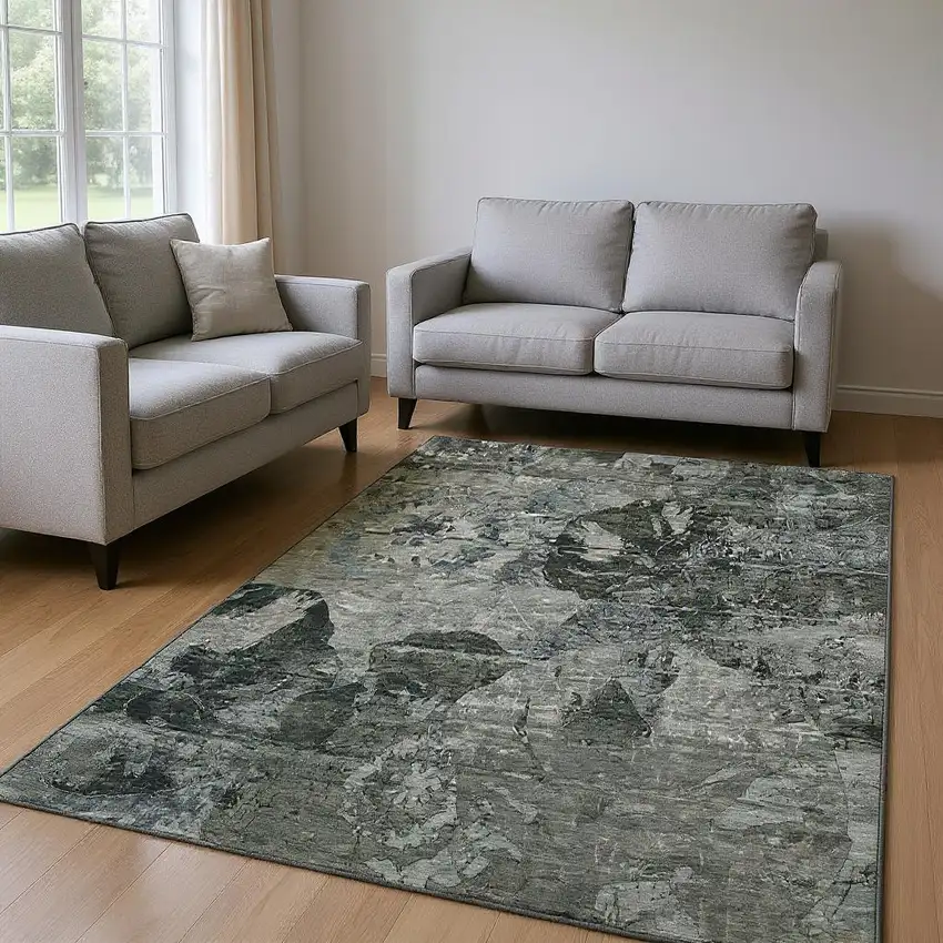Gray And Taupe Abstract Washable Area Rug With UV Protection Photo 2