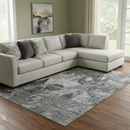 Gray And Taupe Abstract Washable Area Rug With UV Protection Photo 1