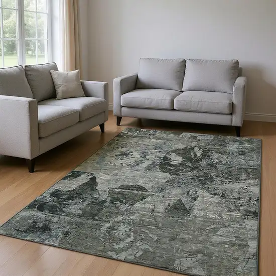 Gray And Taupe Abstract Washable Area Rug With UV Protection Photo 2