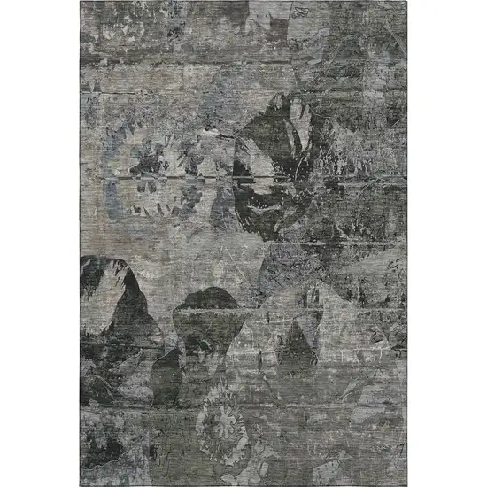 Gray And Taupe Abstract Washable Area Rug With UV Protection Photo 1