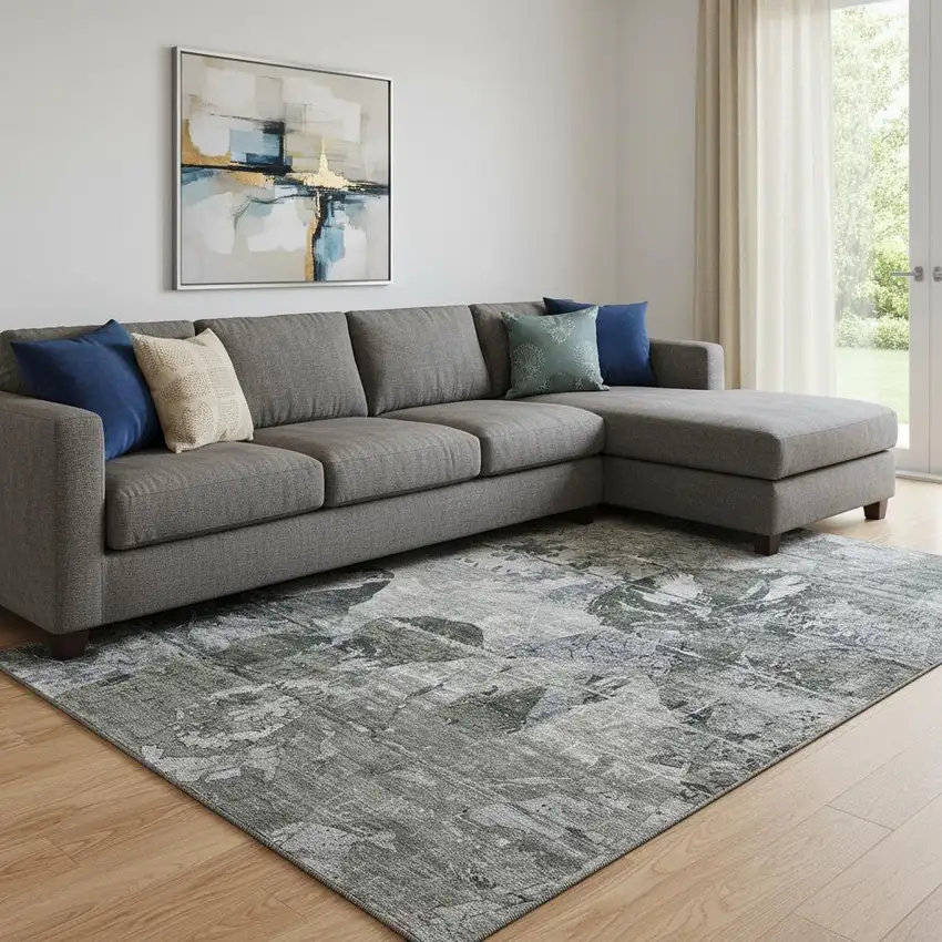 Gray And Taupe Abstract Washable Area Rug With UV Protection Photo 1