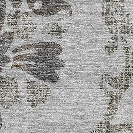 Gray And Taupe Floral Washable Area Rug With UV Protection Photo 3