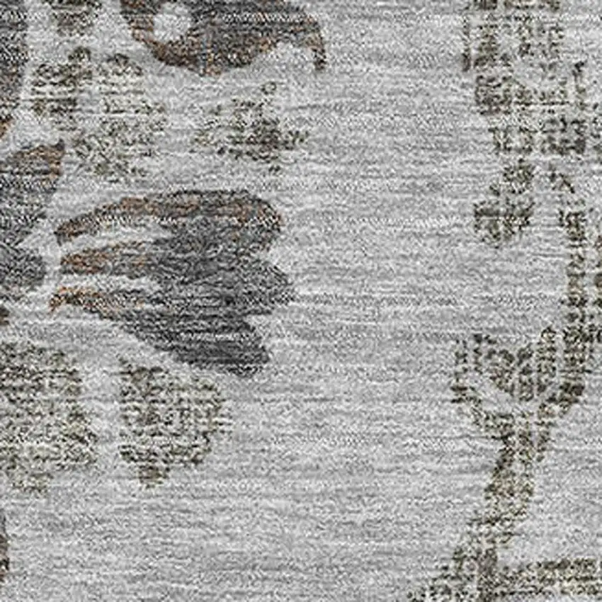 Gray And Taupe Floral Washable Area Rug With UV Protection Photo 3