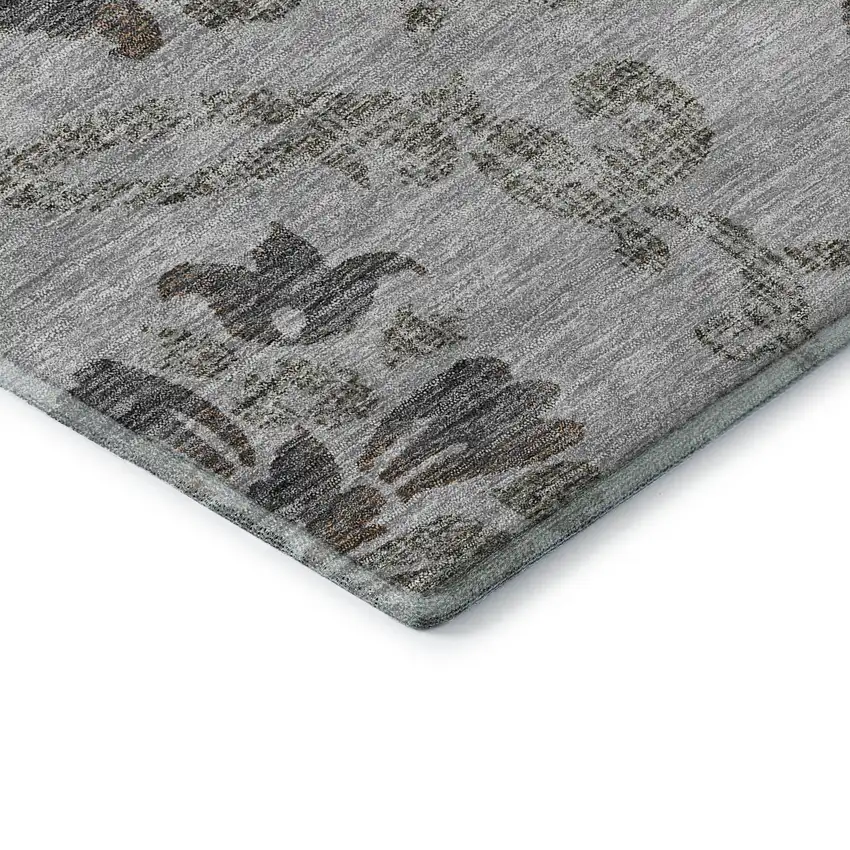 Gray And Taupe Floral Washable Area Rug With UV Protection Photo 8