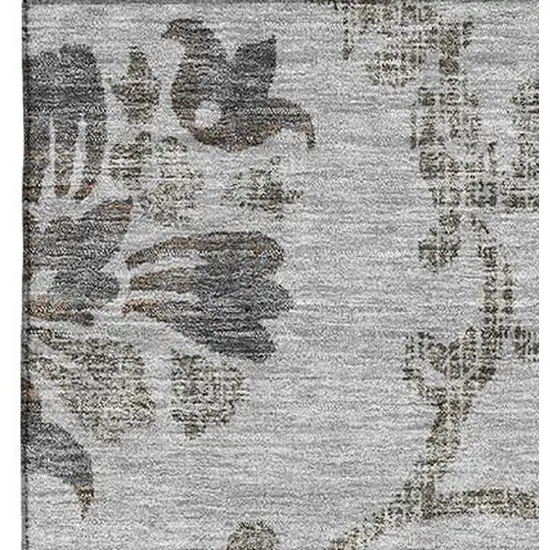Gray And Taupe Floral Washable Area Rug With UV Protection Photo 4