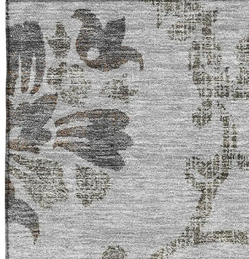Gray And Taupe Floral Washable Area Rug With UV Protection Photo 4