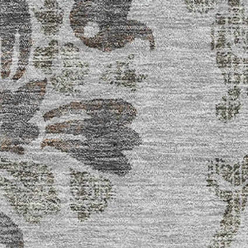 Gray And Taupe Floral Washable Area Rug With UV Protection Photo 3