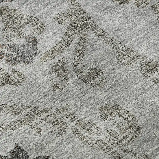 Gray And Taupe Floral Washable Area Rug With UV Protection Photo 9