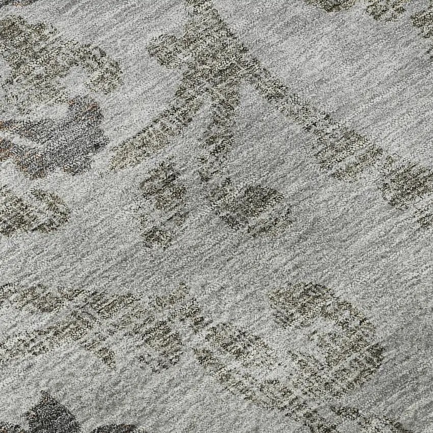 Gray And Taupe Floral Washable Area Rug With UV Protection Photo 9
