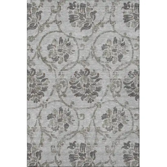 Gray And Taupe Floral Washable Area Rug With UV Protection Photo 3