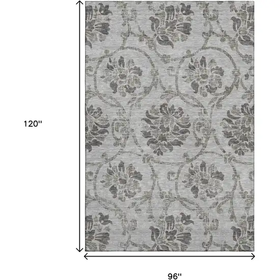 Gray And Taupe Floral Washable Area Rug With UV Protection Photo 3
