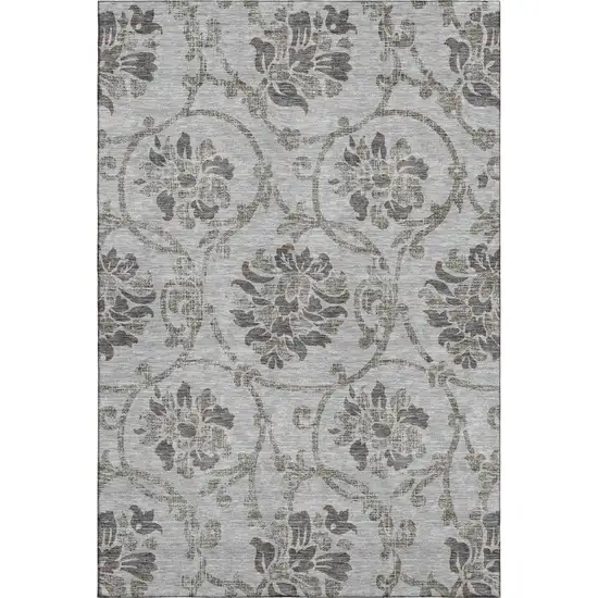 Gray And Taupe Floral Washable Area Rug With UV Protection Photo 1