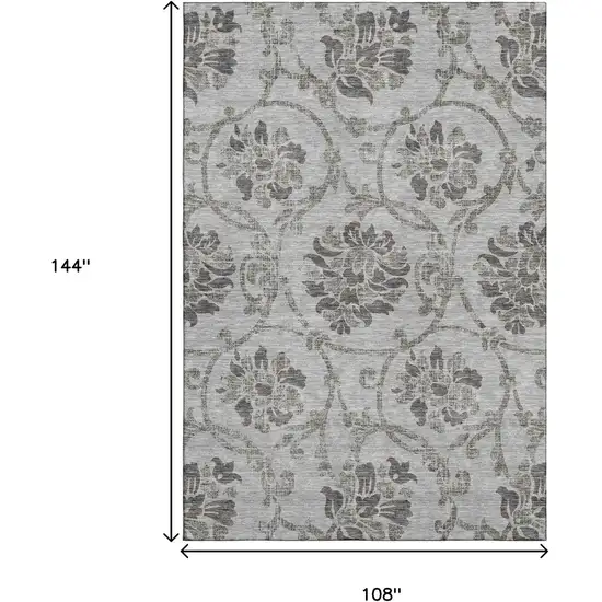 Gray And Taupe Floral Washable Area Rug With UV Protection Photo 3