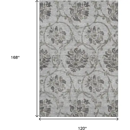 Gray And Taupe Floral Washable Area Rug With UV Protection Photo 3