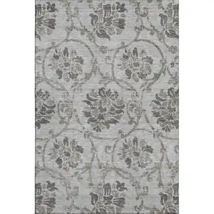 Photo of Gray And Taupe Floral Washable Area Rug With UV Protection