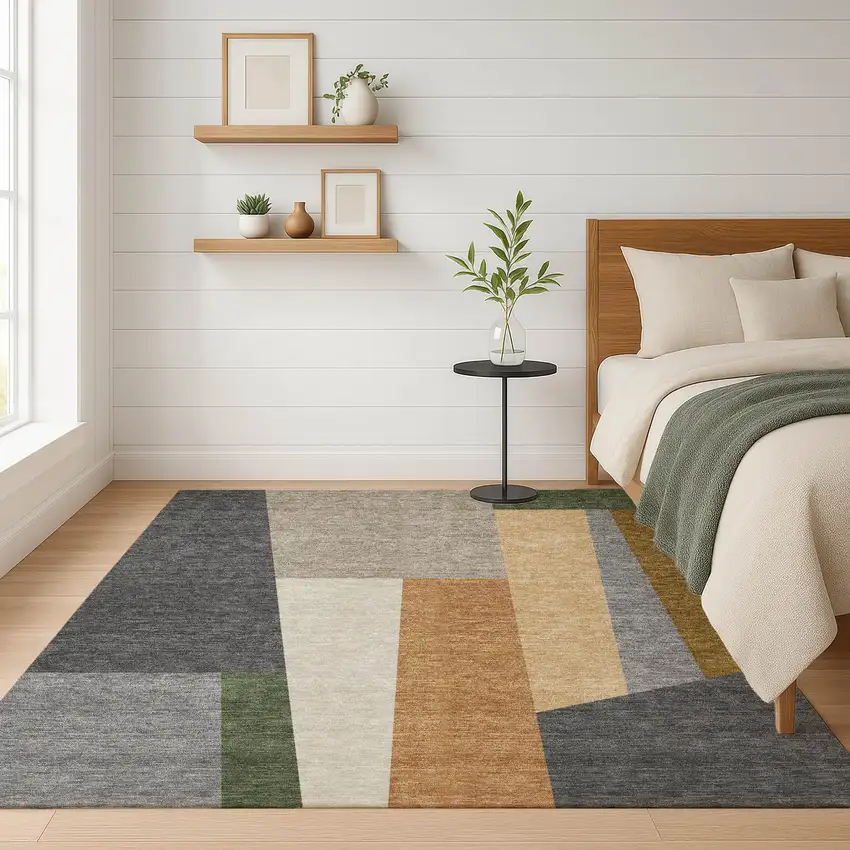 Gray And Taupe Geometric Washable Indoor Outdoor Area Rug Photo 6