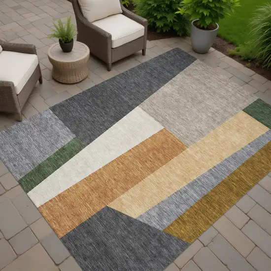 Gray And Taupe Geometric Washable Indoor Outdoor Area Rug Photo 7