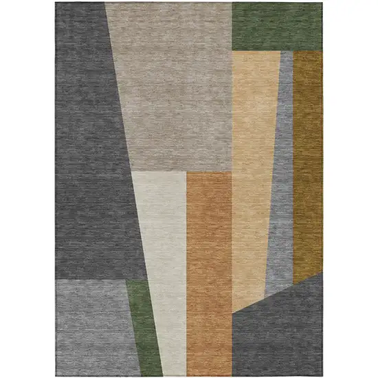 Gray And Taupe Geometric Washable Indoor Outdoor Area Rug Photo 1
