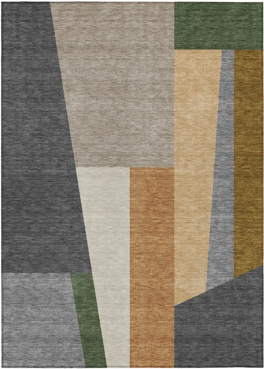 Gray And Taupe Geometric Washable Indoor Outdoor Area Rug Photo 1