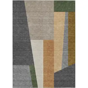 Photo of Gray And Taupe Geometric Washable Indoor Outdoor Area Rug