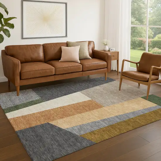 Gray And Taupe Geometric Washable Indoor Outdoor Area Rug Photo 5