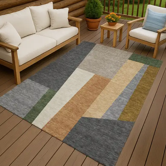 Gray And Taupe Geometric Washable Indoor Outdoor Area Rug Photo 4