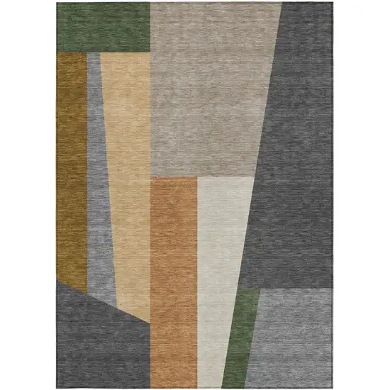 Gray And Taupe Geometric Washable Indoor Outdoor Area Rug Photo 3