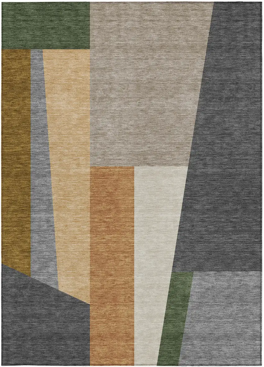 Gray And Taupe Geometric Washable Indoor Outdoor Area Rug Photo 3