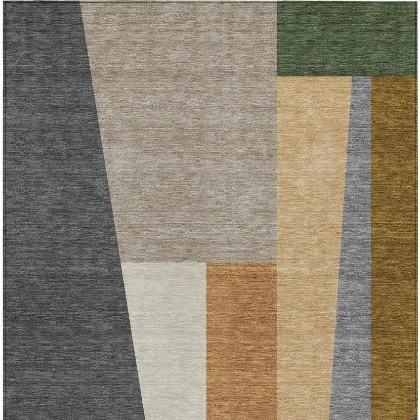 Gray And Taupe Geometric Washable Indoor Outdoor Area Rug Photo 3