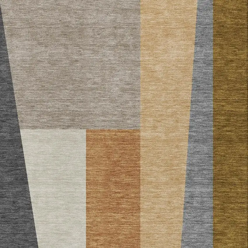 Gray And Taupe Geometric Washable Indoor Outdoor Area Rug Photo 2