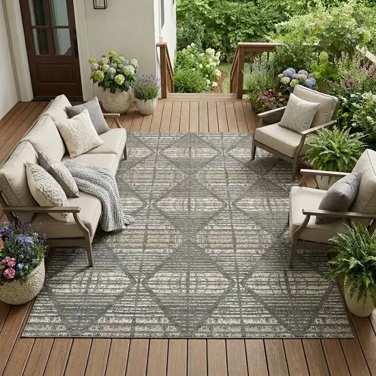 Gray And Taupe Geometric Washable Indoor Outdoor Area Rug Photo 1