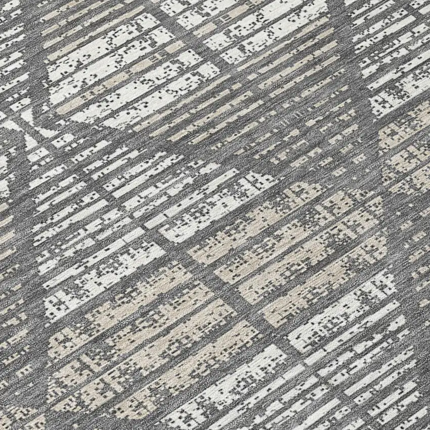 Gray And Taupe Geometric Washable Indoor Outdoor Area Rug Photo 8