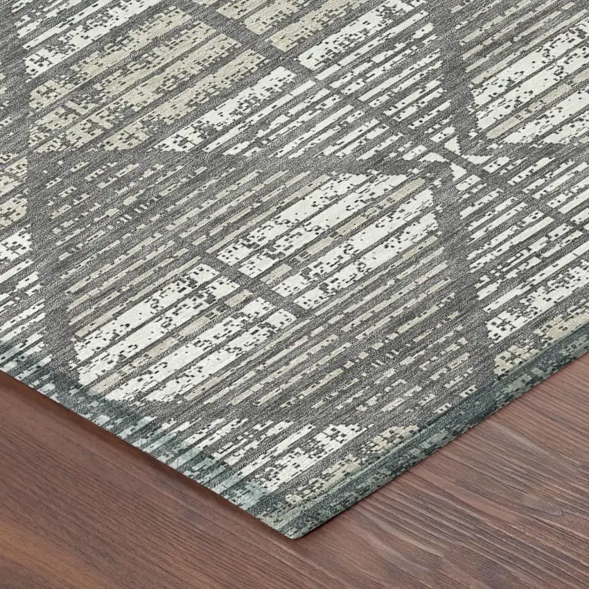 Gray And Taupe Geometric Washable Indoor Outdoor Area Rug Photo 7