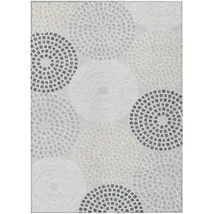 Photo of Gray And Taupe Geometric Washable Indoor Outdoor Area Rug