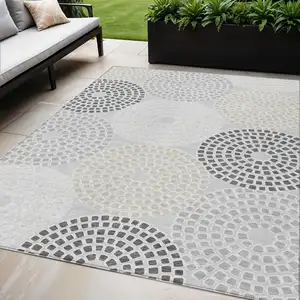 Photo of Gray And Taupe Geometric Washable Indoor Outdoor Area Rug