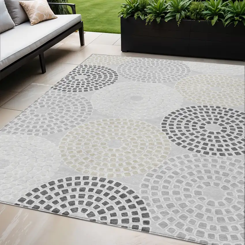 Gray And Taupe Geometric Washable Indoor Outdoor Area Rug Photo 1