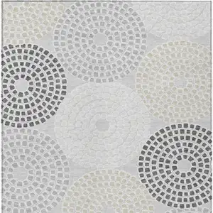 Photo of Gray And Taupe Geometric Washable Indoor Outdoor Area Rug