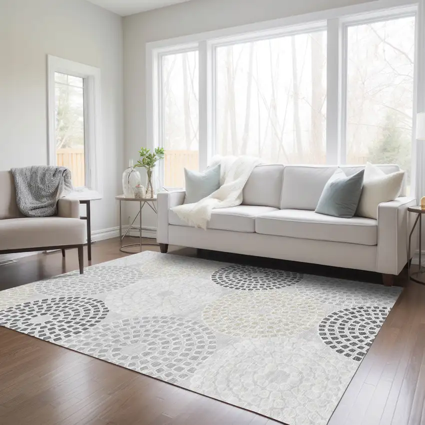 Gray And Taupe Geometric Washable Indoor Outdoor Area Rug Photo 9