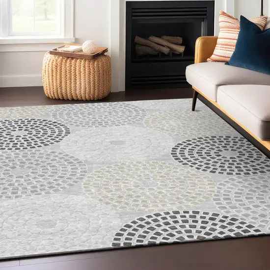 Gray And Taupe Geometric Washable Indoor Outdoor Area Rug Photo 9