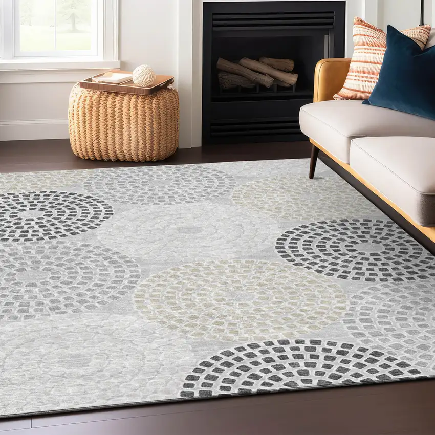 Gray And Taupe Geometric Washable Indoor Outdoor Area Rug Photo 9