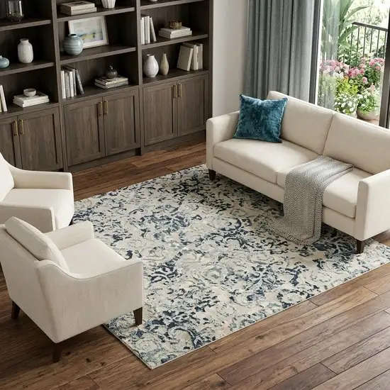 Gray And Teal Abstract Area Rug Photo 1