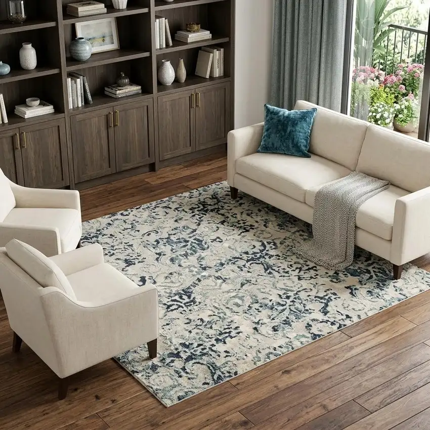 Gray And Teal Abstract Area Rug Photo 1