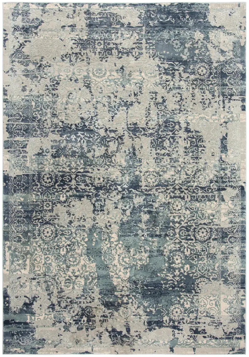 Gray And Teal Abstract Area Rug Photo 3