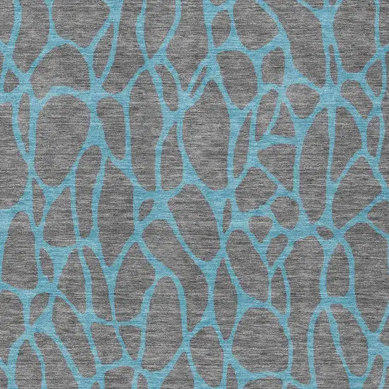 Gray And Teal Blue Geometric Washable Indoor Outdoor Area Rug Photo 6