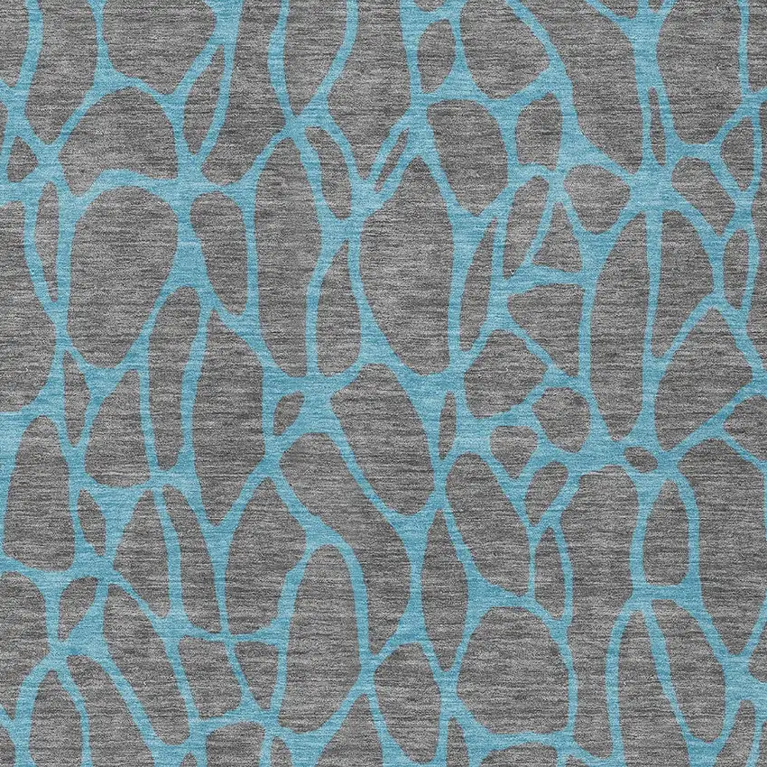 Gray And Teal Blue Geometric Washable Indoor Outdoor Area Rug Photo 6