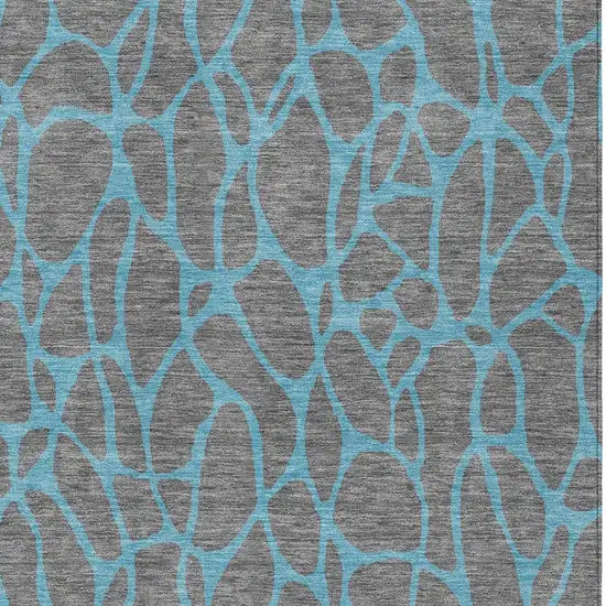 Gray And Teal Blue Geometric Washable Indoor Outdoor Area Rug Photo 6