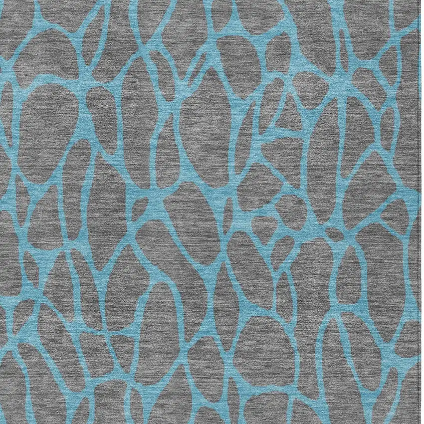 Gray And Teal Blue Geometric Washable Indoor Outdoor Area Rug Photo 6