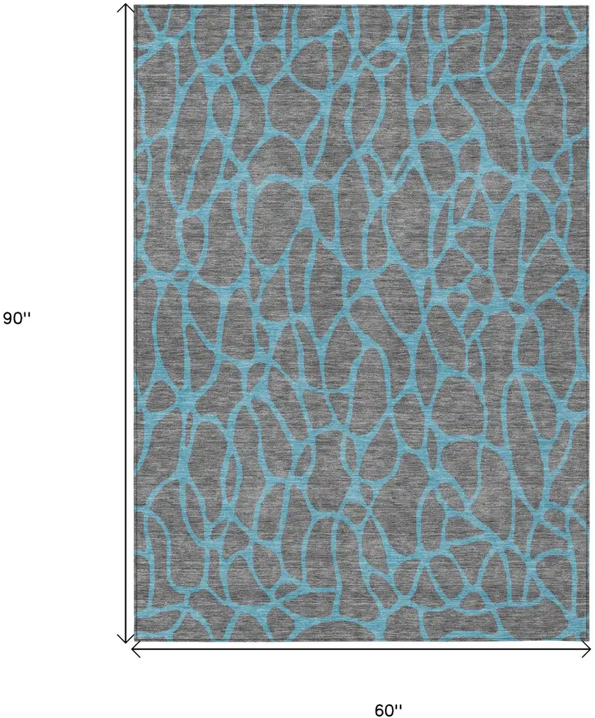 Gray And Teal Blue Geometric Washable Indoor Outdoor Area Rug Photo 3