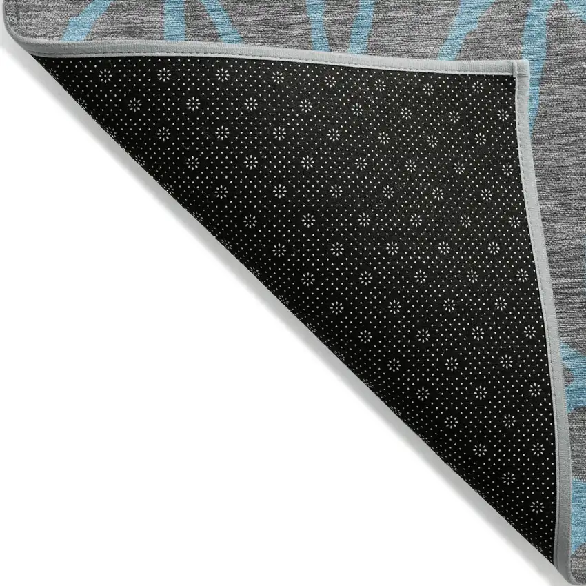 Gray And Teal Blue Geometric Washable Indoor Outdoor Area Rug Photo 4