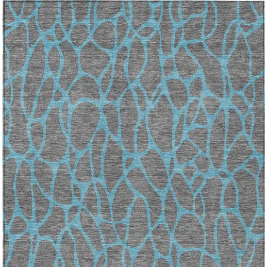 Gray And Teal Blue Geometric Washable Indoor Outdoor Area Rug Photo 7